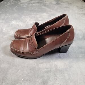Bare Traps Women’s Size 9 Brown Leather Loafers Block Heel Comfort Shoes